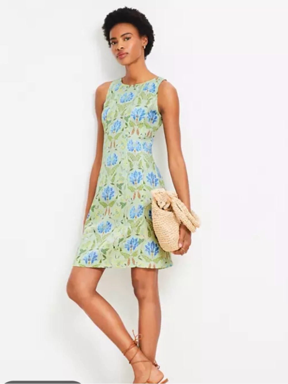 Loft Petite Linen Blend Seamed Garden Dress